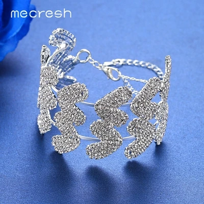 MSL347 Mecresh, свадебные браслеты с кристаллами и сердечками для женщин, вечерние серебряные браслеты, ювелирные изделия MSL347 - Окраска металла: MSL347