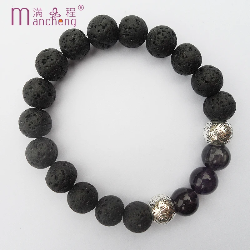 

Fine Quality Natural Amethyst strand bracelet Yoga tasbih prayer beads lava Yoga Purple Amethyst bracelet meditation for women