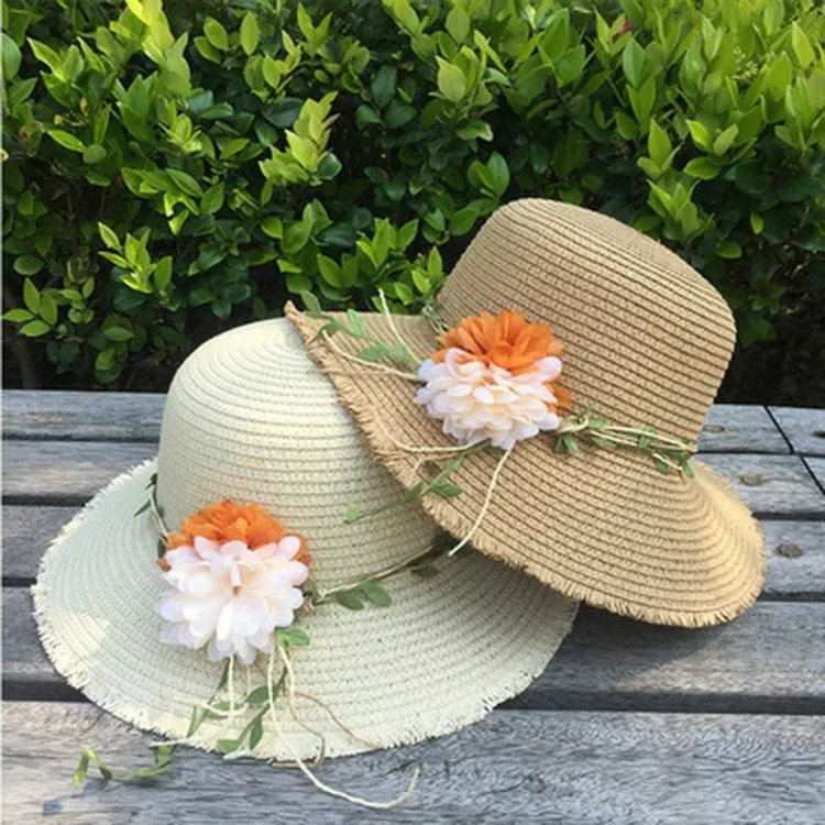 

Летняя Пляжная соломенная шляпа для женщин и девочек с цветочным рисунком, Солнцезащитная шляпа с большими полями
