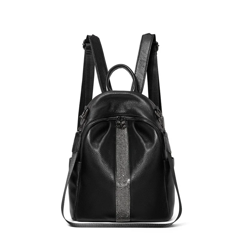 

Fashion Stone Backpacks Women Genuine Leather Daypacks Bookbag Ladies Big Travel Bags Black Mochilas Para Mujer