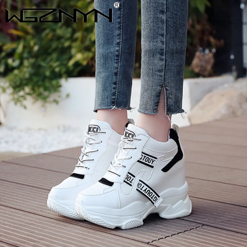 

NEW White Trendy Shoes Women High Top Sneakers Women Platform Ankle Boots Basket Femme Chaussures Femmes Height Increase Shoes