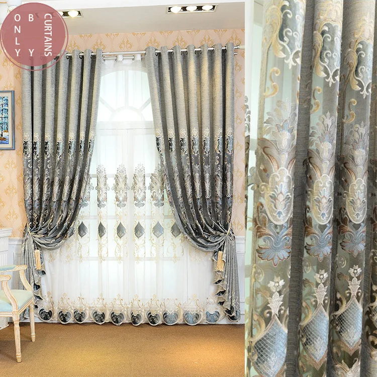 

Nordic Style Curtains for Living Dining Room Bedroom Chenille Fabric Embroidered Curtains Tulle Finished Product Customization