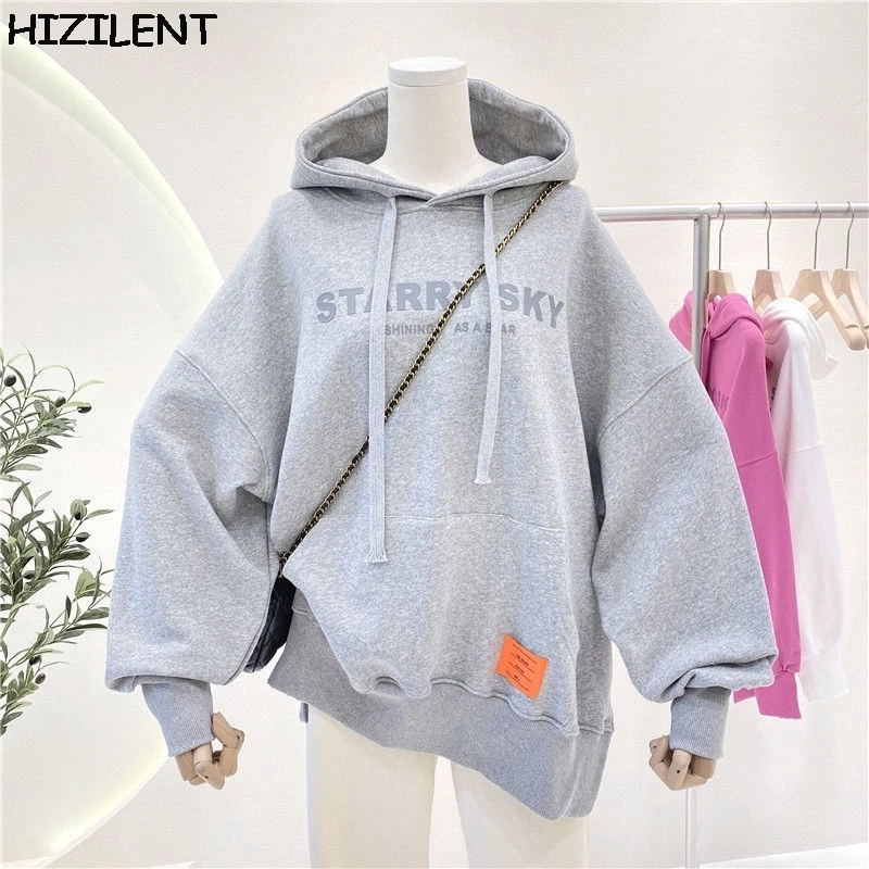 

Свитшот с надписью, винтажные женские толстовки, серые свободные теплые модные зимние пуловеры, осень 2021, Новая повседневная Уличная одежда...