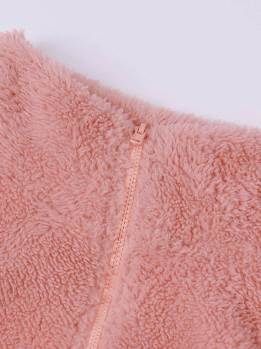 Женская укороченная Толстовка FADZECO розовый плюшевый пуловер на молнии с длинным