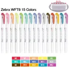 Набор маркеров Zebra MildLiner 15 цветов, японские Канцтовары, оригинальные двусторонние мягкие маркеры WFT8 для покраски и маркировки