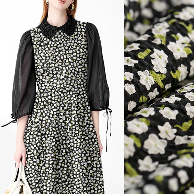 

132CM Wide 180G/M Small Floral Print Bubble Cotton Fabric for Summer Spring Dress Jacket DE1410
