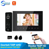 tuya app smart home wired 7 inch video intercom system 2 ways talk support password rfid card unlock for home access control