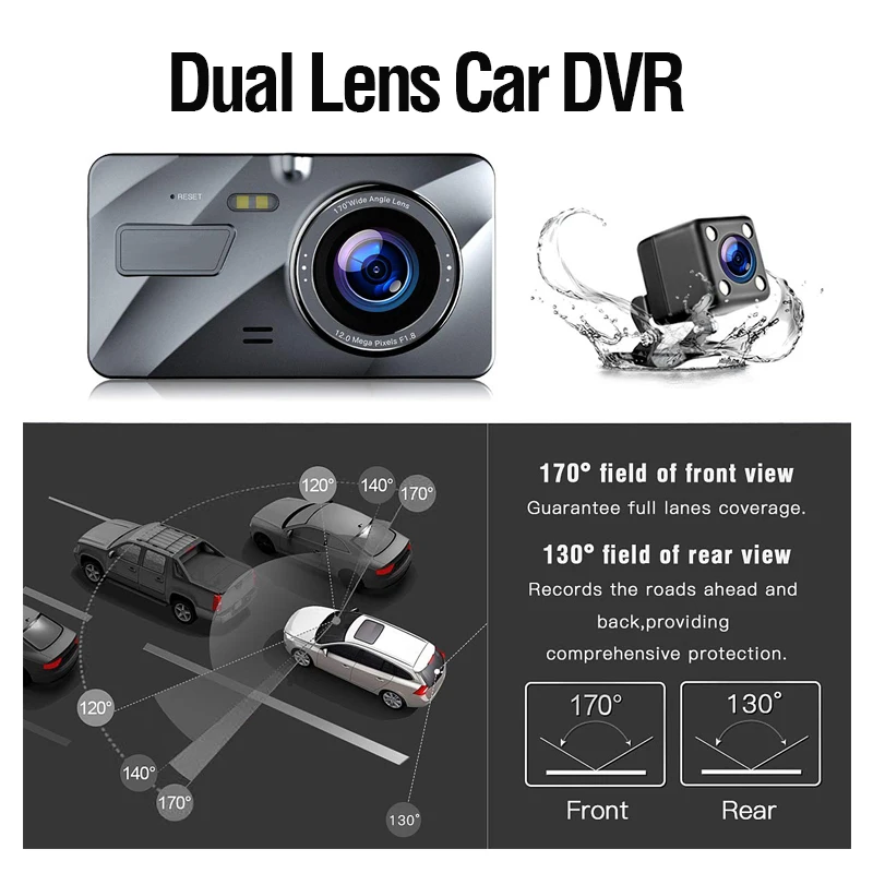 Car Dash Camera 4 Inch IPS Screen Full HD 170 Degree Driver Recorder Safety Guard Dashboard Cam Vehicle | Автомобили и мотоциклы