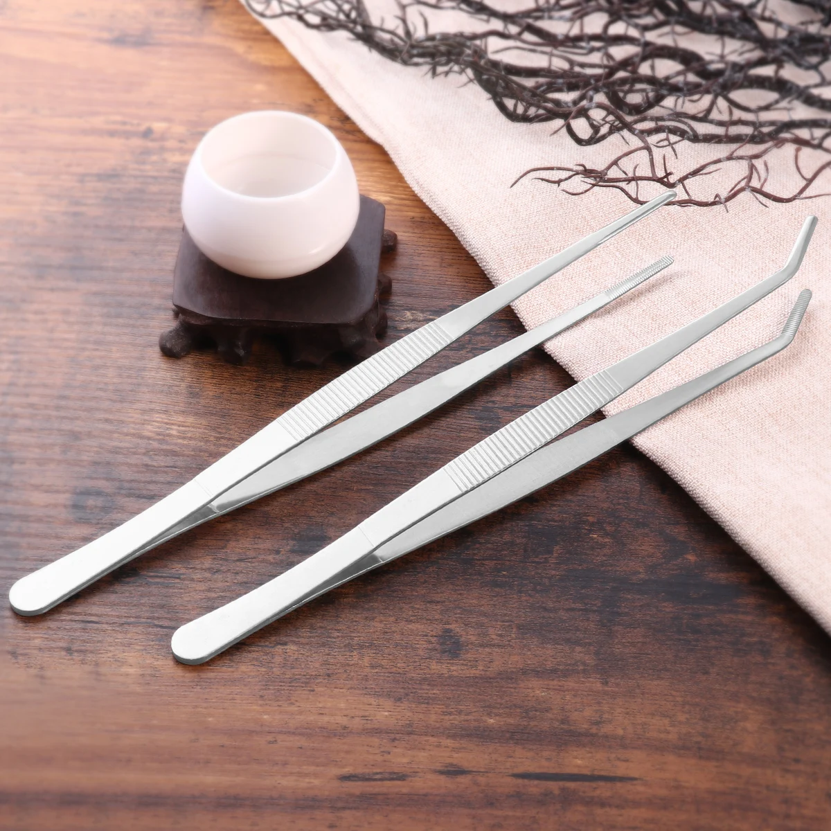 2pcs Stainless Steel Straight and Curved Nippers Tweezers Feeding Tongs for Reptile Snakes Lizards Spider (Silver) | Дом и сад
