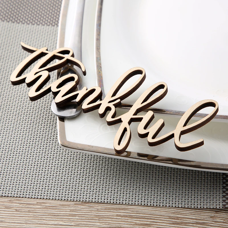 Thankful Place Cards Thanksgiving Name Plates Thanful Wooden Word Holiday Decor settings Wood Sign | Дом и сад