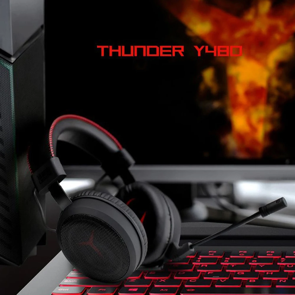 

Lenovo Gaming Headset USB Wired Headset Vibration 7.1 Surround with Detachable Mic Professional Headphone for Game