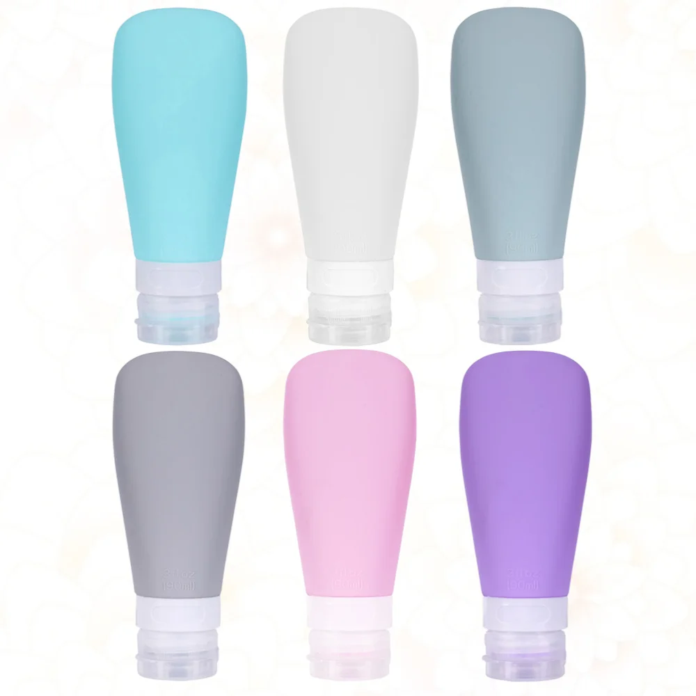 

6pcs 90ml Sector Empty Travel Bottle Silicone Cosmetic Bottle Portable Cosmetic Bottle (Pink, Light Grey, Purple, Lake Blue, Whi