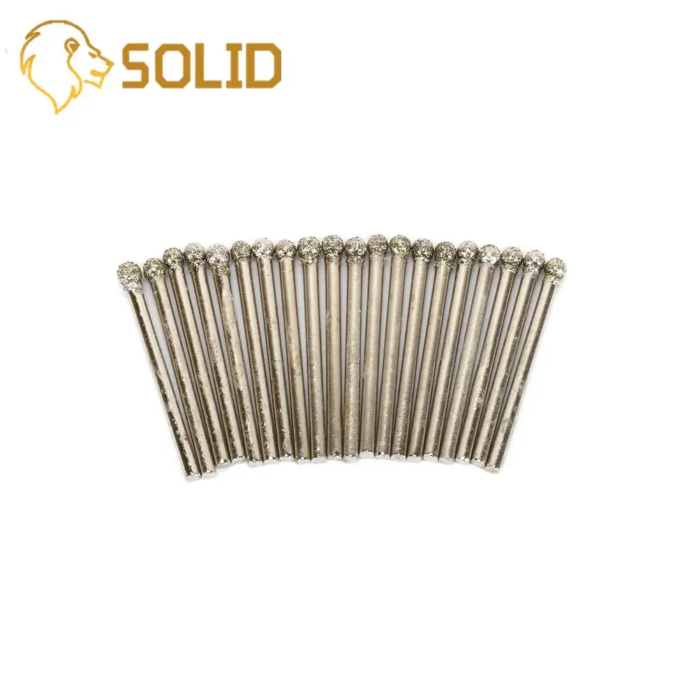 Diamond Grinding Head 3mm Shank Round Ball Engraving Abrasive Burrs Rotary Tools 3-8mm 20Pcs/Set | Инструменты