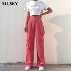 Женские прямые брюки-карго SLLSKY, с карманами, в стиле пэчворк, с высокой талией, однотонные, длинные, весна 2020