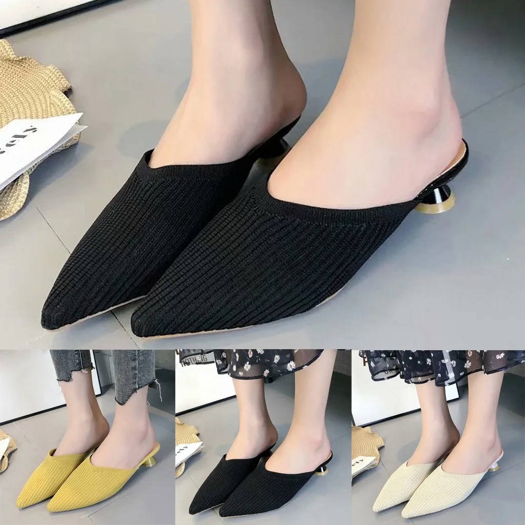 Женские сетчатые полутапочки без застежки вечерние шлепанцы на низком каблуке с