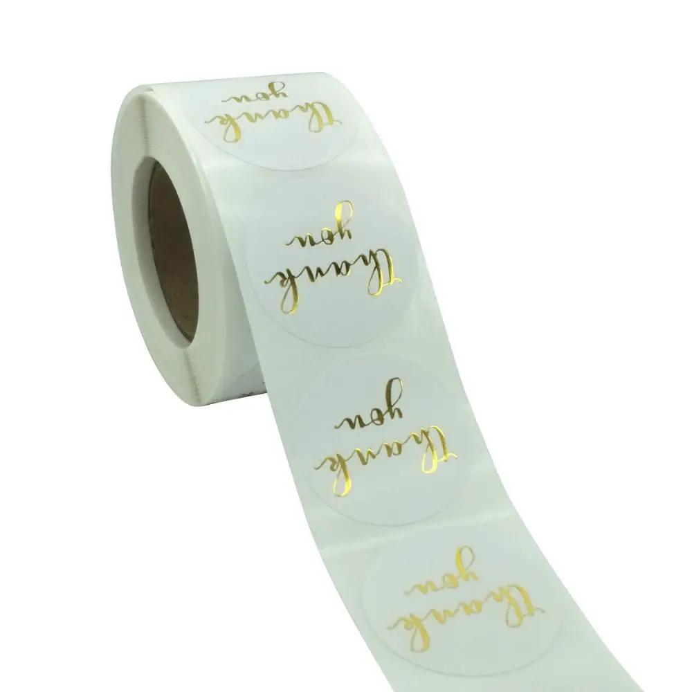 

1.5 Inch 3.8CM Big Size Gold Stamp Thank You Stickers White Chrome Paper Seal Label Handmade with Love Wedding Favor Box Decor