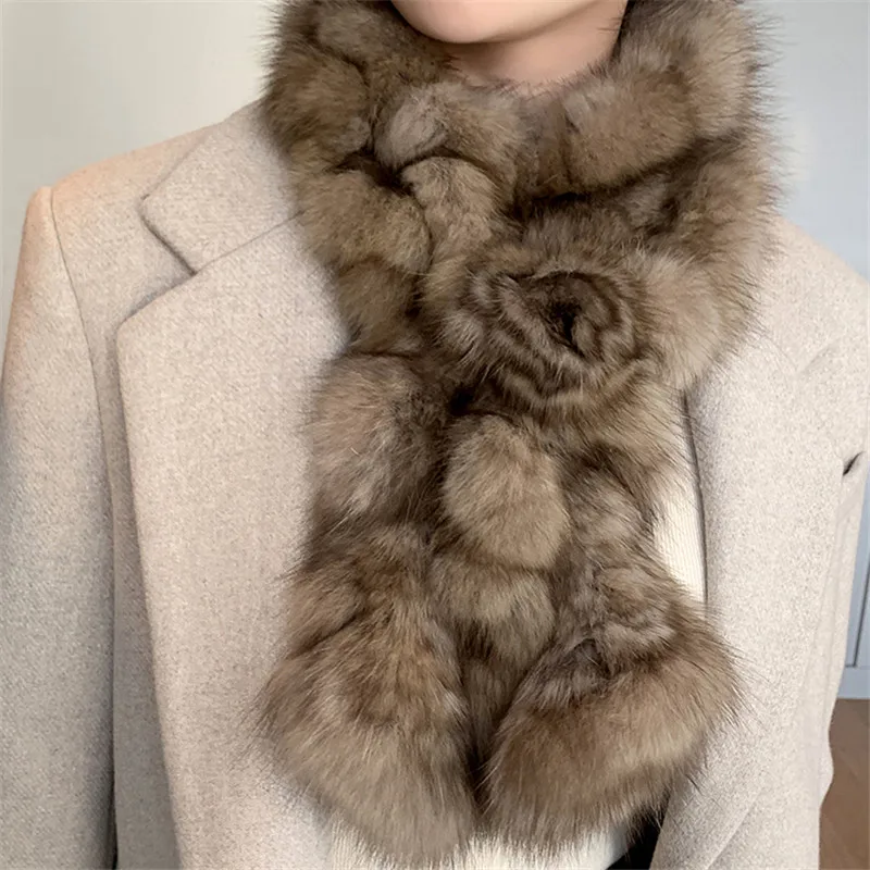 

New High-End Fashion Sable Fur Scarf Shawl Flower Fur Scarf Female Fur Warm Scarf Real Fur Shawl