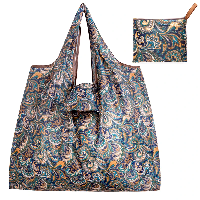

Big Size Tote ECO Reusable Polyester Portable Shoulder Women's Handbags Folding Pouch Shopping Bag Foldable