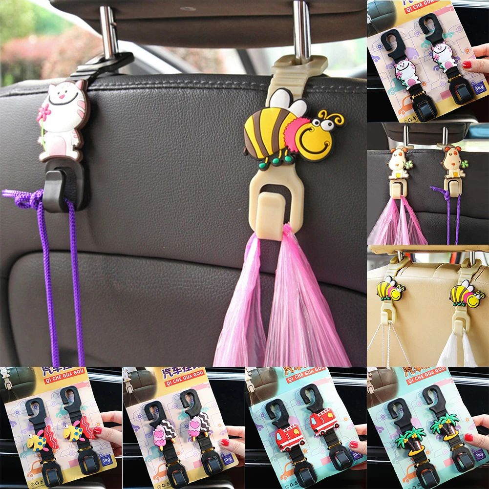 

2Pcs Universal Car Seat Terug Cartoon Haak Hangers Organizer Hoofdsteun Mount Opslag Interieur Accessries
