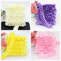 4cm wide multicolor chiffon ribbon pleated lace fabric diy doll dress creation clothes hat bag home textile sewing decoration
