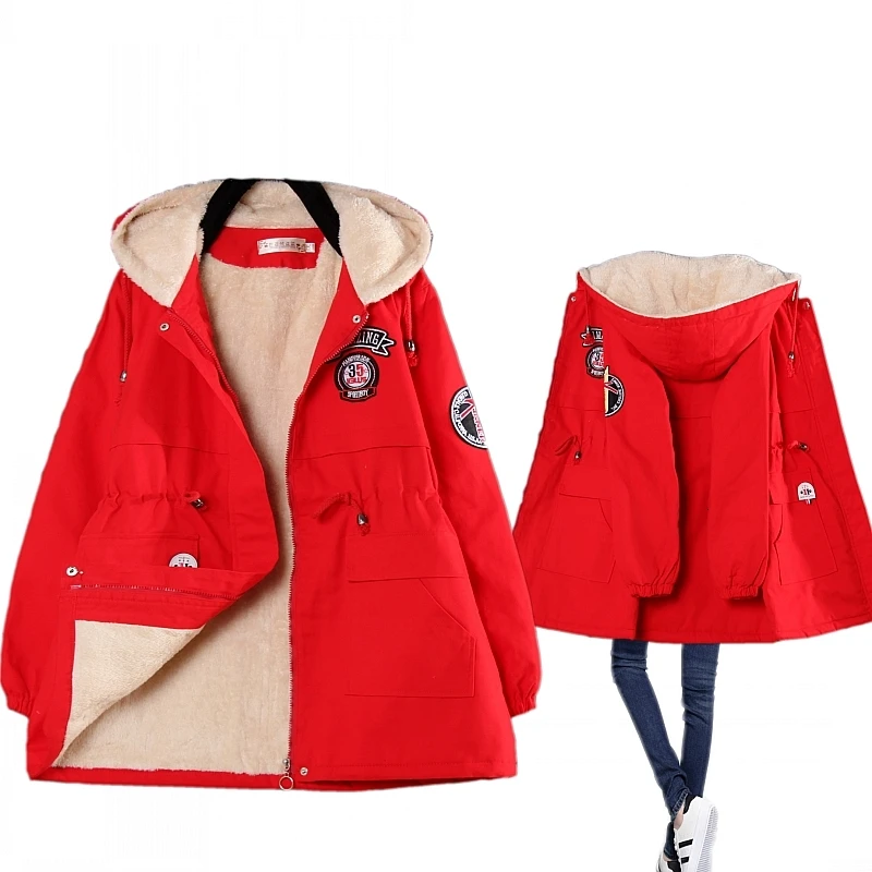 Зимняя флисовая женская парка женское Стеганое пальто средней длины с капюшоном