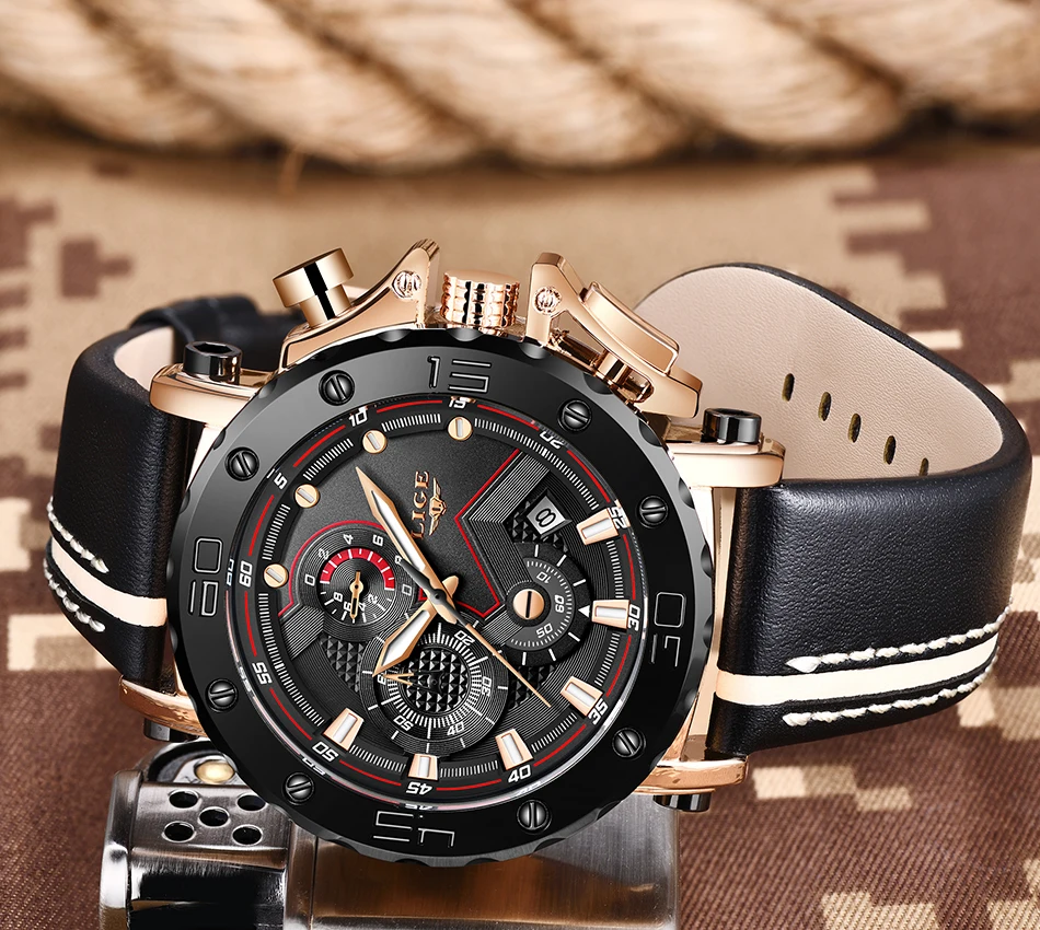 Relogio Masculino модные часы мужские LIGE Топ люксовый бренд мужские деловые кожаные военные водонепроницаемые большие часы с циферблатом даты