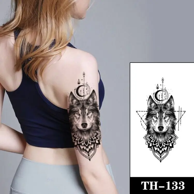 

Geometry Cool Waterproof Temporary Tattoo Sticker Women Vatican Meniscus Circle Line Totem Body Art Arm Wolf Fake Men Tattoos