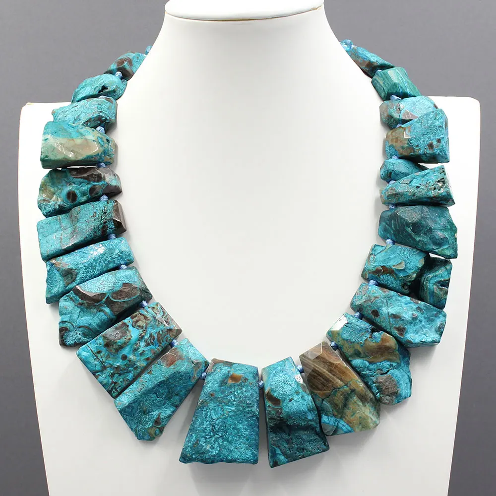 GG Jewelry Blue Ocean jasper Sea Stone Faceted Slab Nugget Irregular Blue Crystal Gems Necklace Handmade For Lady