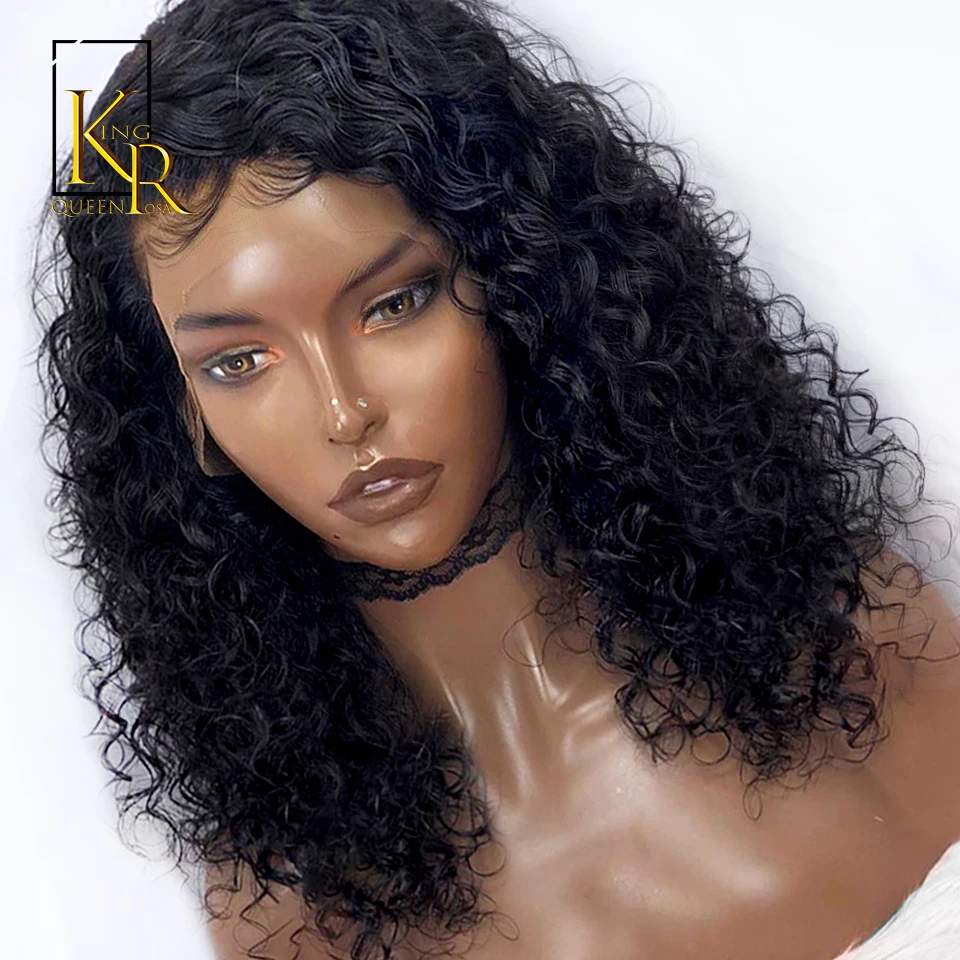 Вьющиеся бразильские парики из человеческих волос на сетке спереди 13x4 для черных
