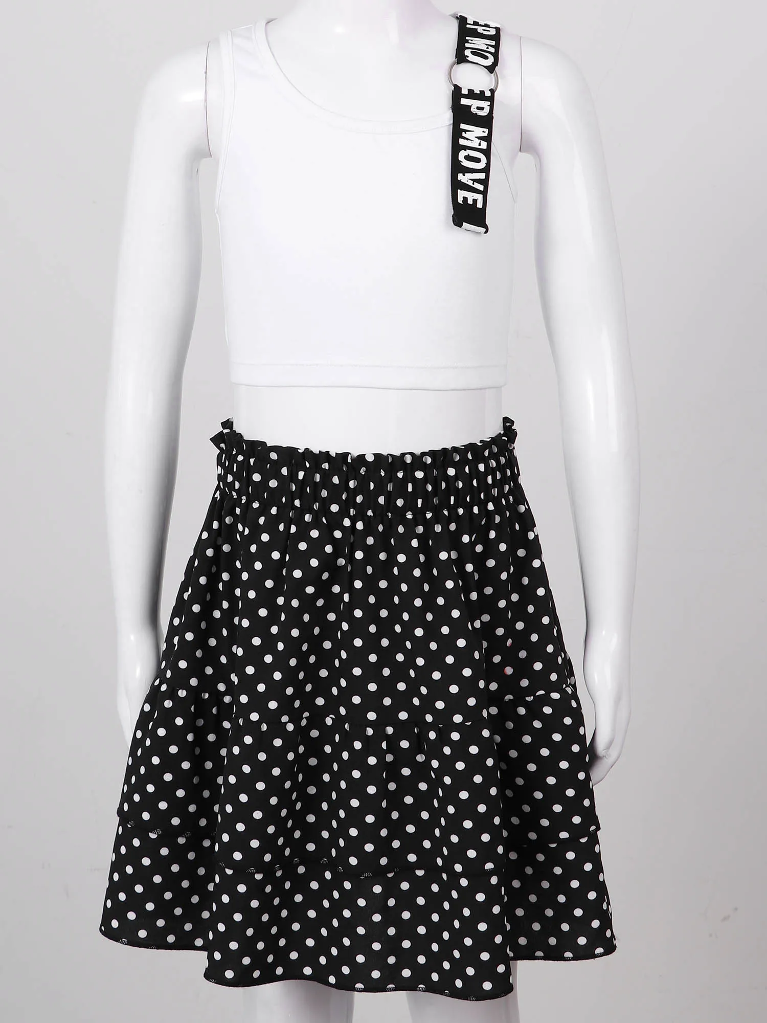 

2 шт., ассиметричный жилет с круглым вырезом и юбка в горошек