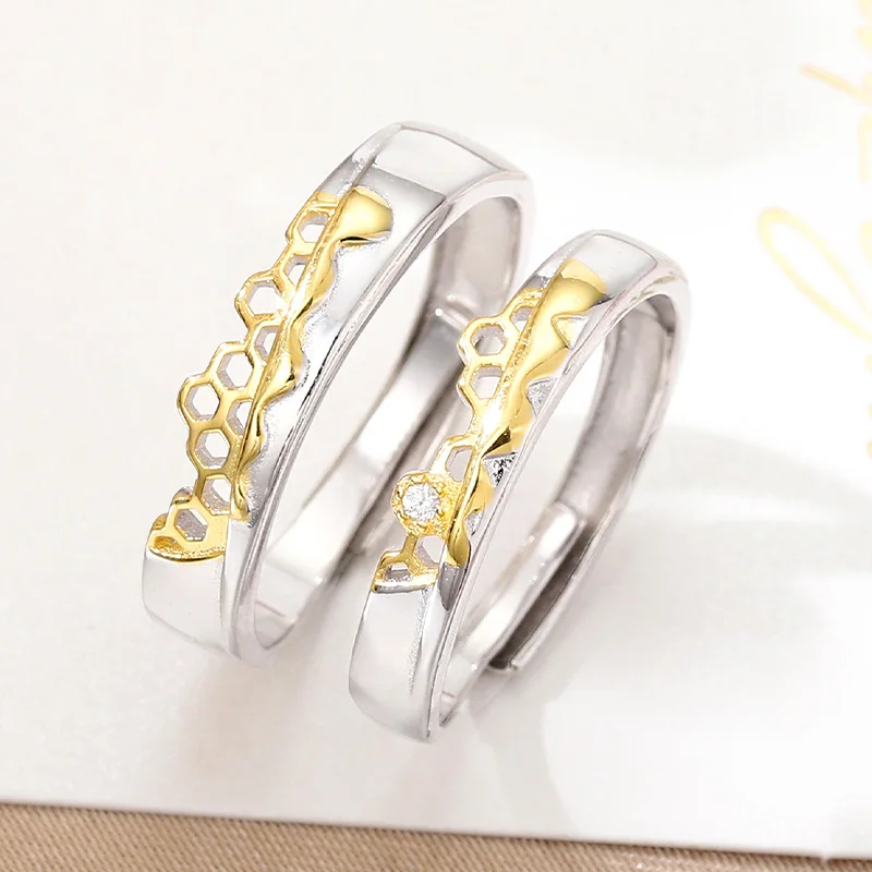 

S925 Sterling Silver Prevent Allergy Never Fade Love Pairs Rings Golden Fine Hollow Home Nest Stone Woman Man Couple Rings Lover