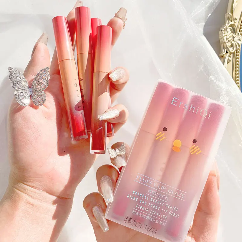 

4 Color Matte Velvet Lip Gloss Long Lasting Lip Glaze Lipstick Set Waterproof Long-lasting Lip Makeup Cosmetics TSLM1