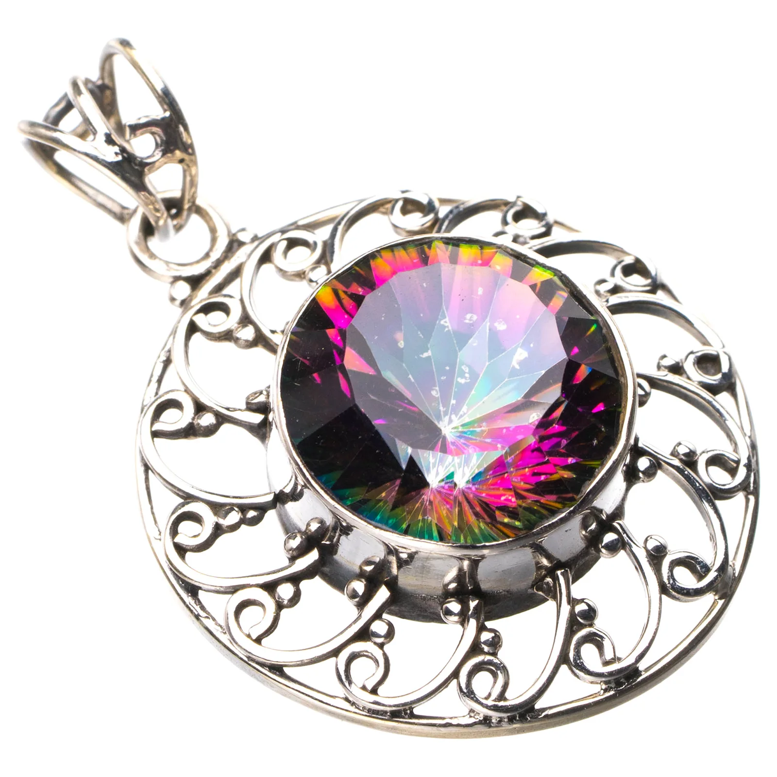 

StarGems Природный мистический Topaz ручной работы 925 пробы серебряный кулон 1,5 "D9394