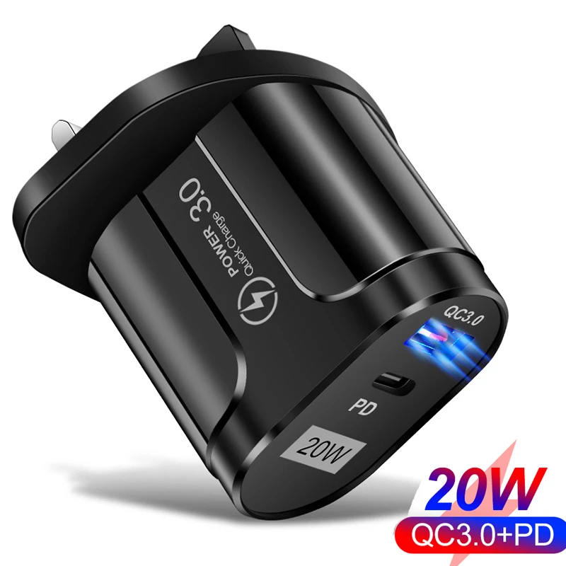 

20W PD USB C Charger Quick Charge 3.0 Mobile Phone Charger QC 3.0 PD Type C Fast Charging For iPhone 13 12 Pro Max 11 UK Adapter