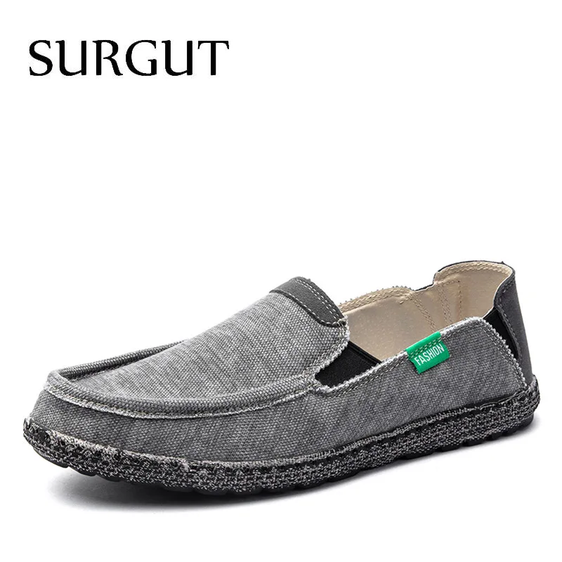 01 Gray SURGUT/Новинка; модная мужская обувь для вождения на все сезоны; лоферы; эспадрильи; дышащая мужская повседневная парусиновая обувь на плоской подошве; размеры 39-47 - Color: 01 Gray