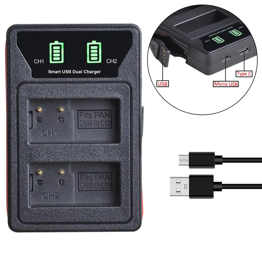 DMW BLC12 BLC12E зарядное устройство с портом type C и micro USB для Panasonic GX8 FZ1000 FZ200 FZ300 G5 G6 G7