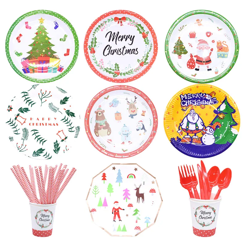 Набор одноразовой посуды с надписью &quotMerry Christmas&quot красная/зеленая искусственная