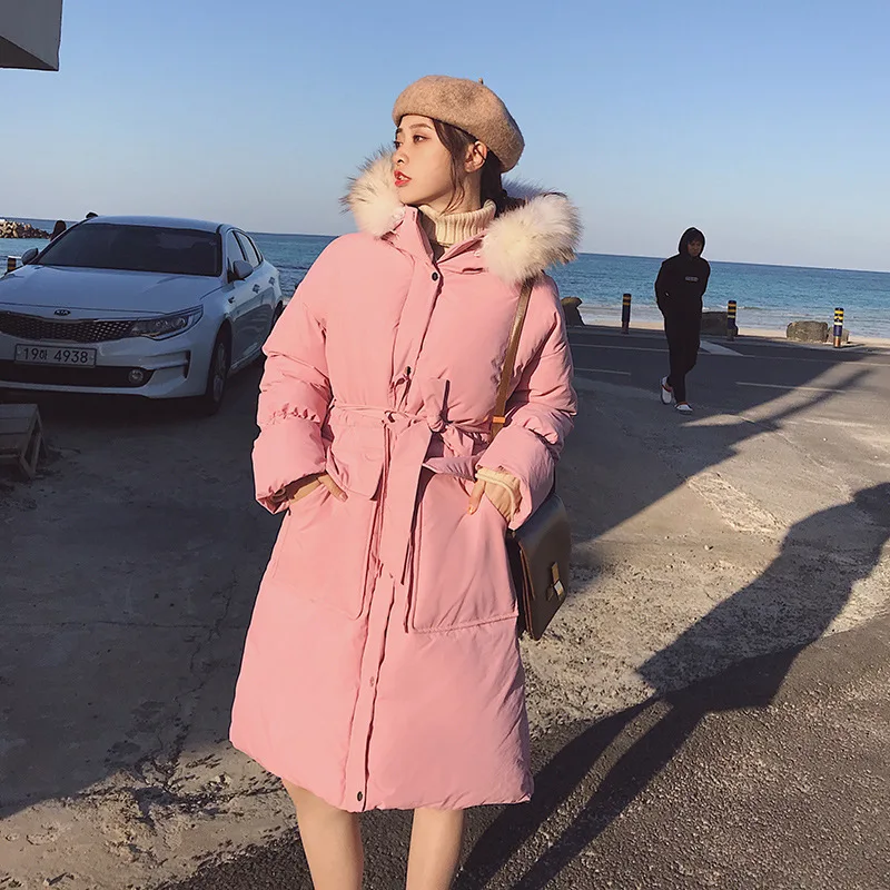 Длинный рукав Женская Длинная зимняя парка с капюшоном карманы пальто и куртки