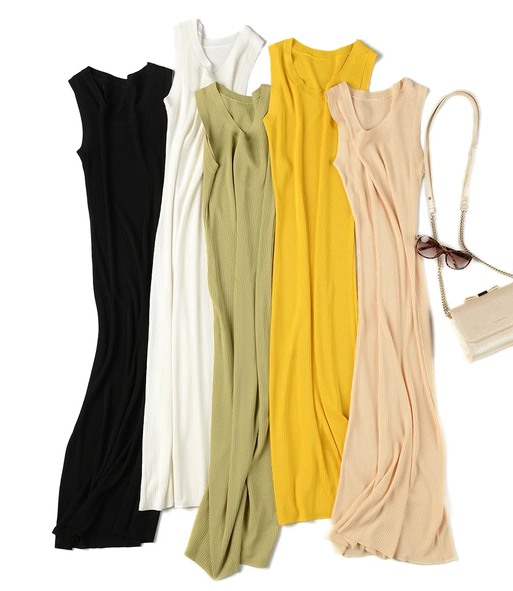 Женское платье свитер без рукавов HLBCBG длинное трикотажное прямое Макси Платье с