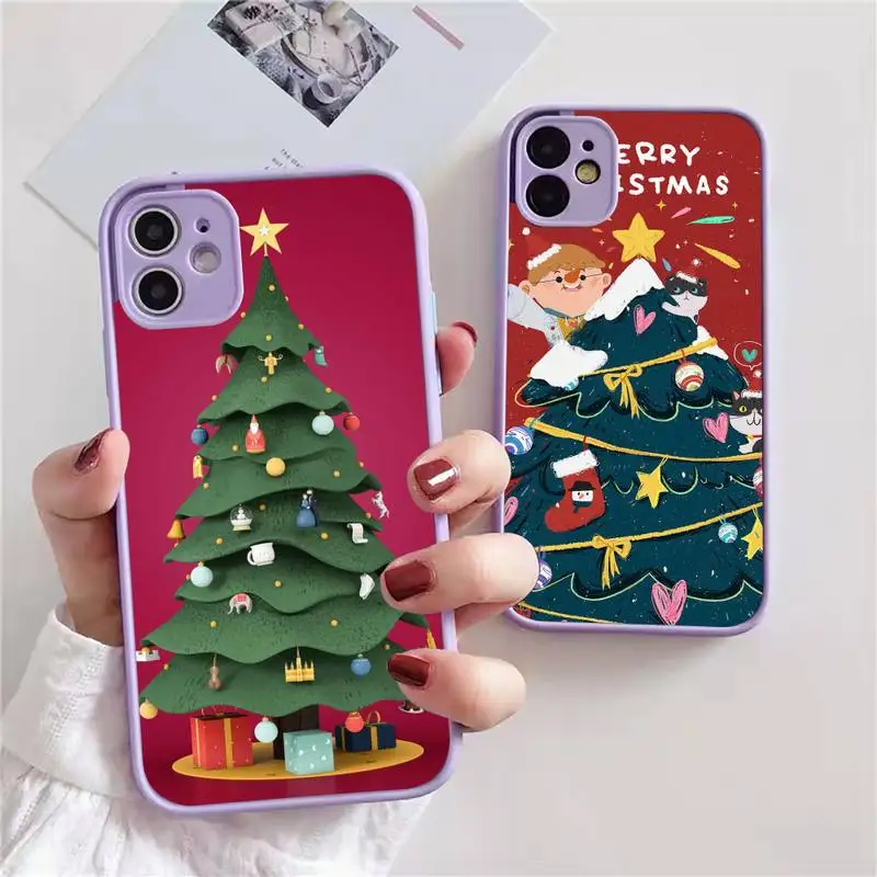 

Merry Christmas Snow Deer Phone Case For iphone 13 12 11 xr xs x 7 8 pro max light purple Soft TPU Silicone Clear Case Cover