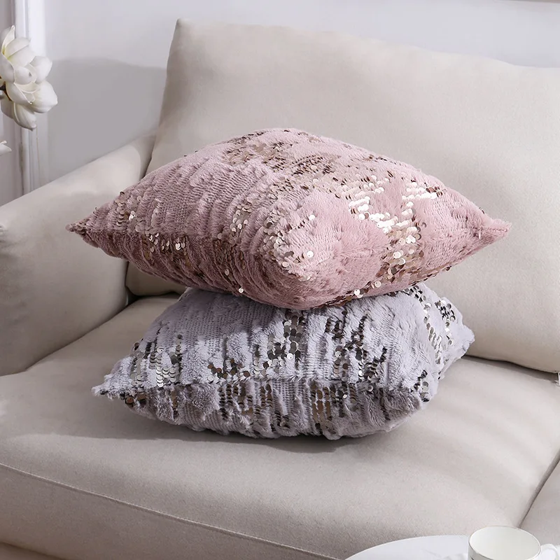 

45X45CM Double-sided Sequins Plush Pillows Case Living Room Sofa Cushion Cover Home Decor Nordic Style Pillowcases 1PC