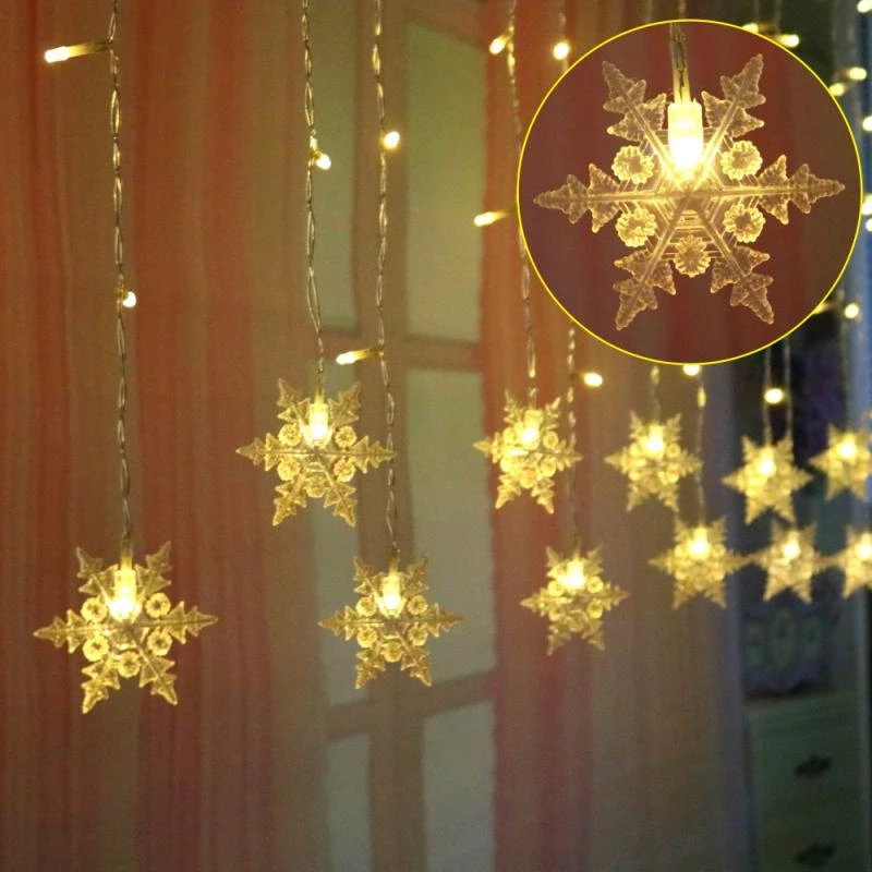 96LED 8 Modes Flashing Waterproof LED String Lights Snowflake Pendant Curtain Light Outdoor Garden Festival Fairy Decor Light