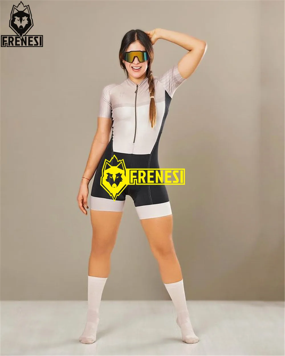 

Frenesi Women's Short Sleeve Bike Jumpsuit Cycling Jersey Skinsuit Road Ciclismo Sport Triathlon Clothing Summer Bicycle Tights
