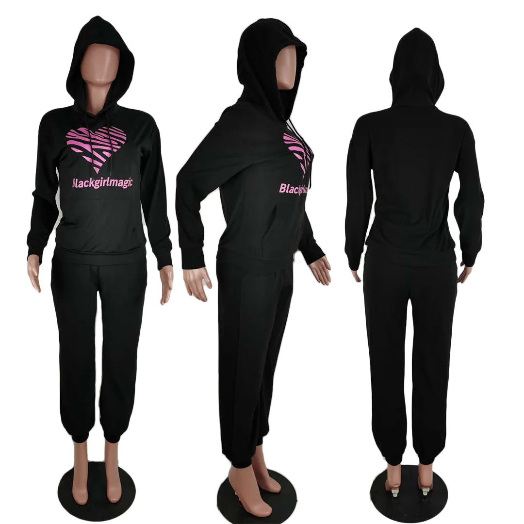 

Zipper Heart Letter Print Long Sleeves & Trousers New Autumn Women Suit Hot Style Model European and American 2 Piece Set