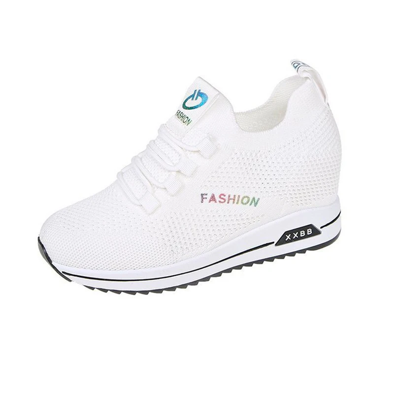 

Women's Sneakers Knitted Height Increasing Lace-Up Platform Ladies Vulcanized Shoes Causal Breathable Summer Female Footwear New