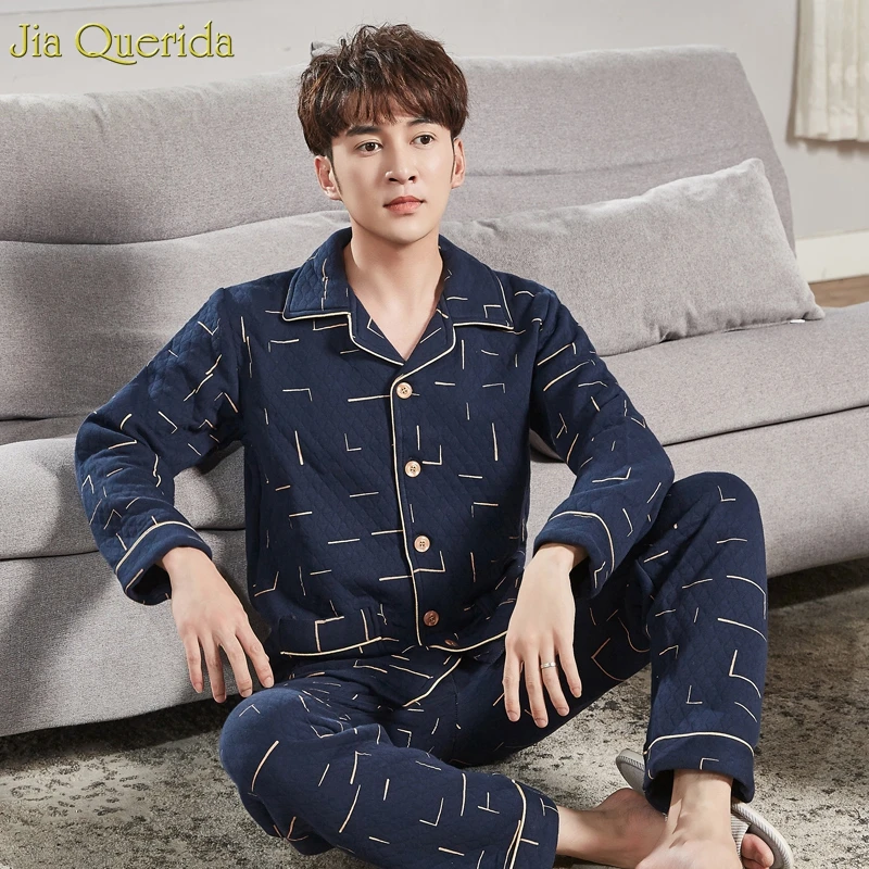 Мужские пижамы большого размера зимняя теплая Домашняя одежда кардиган с