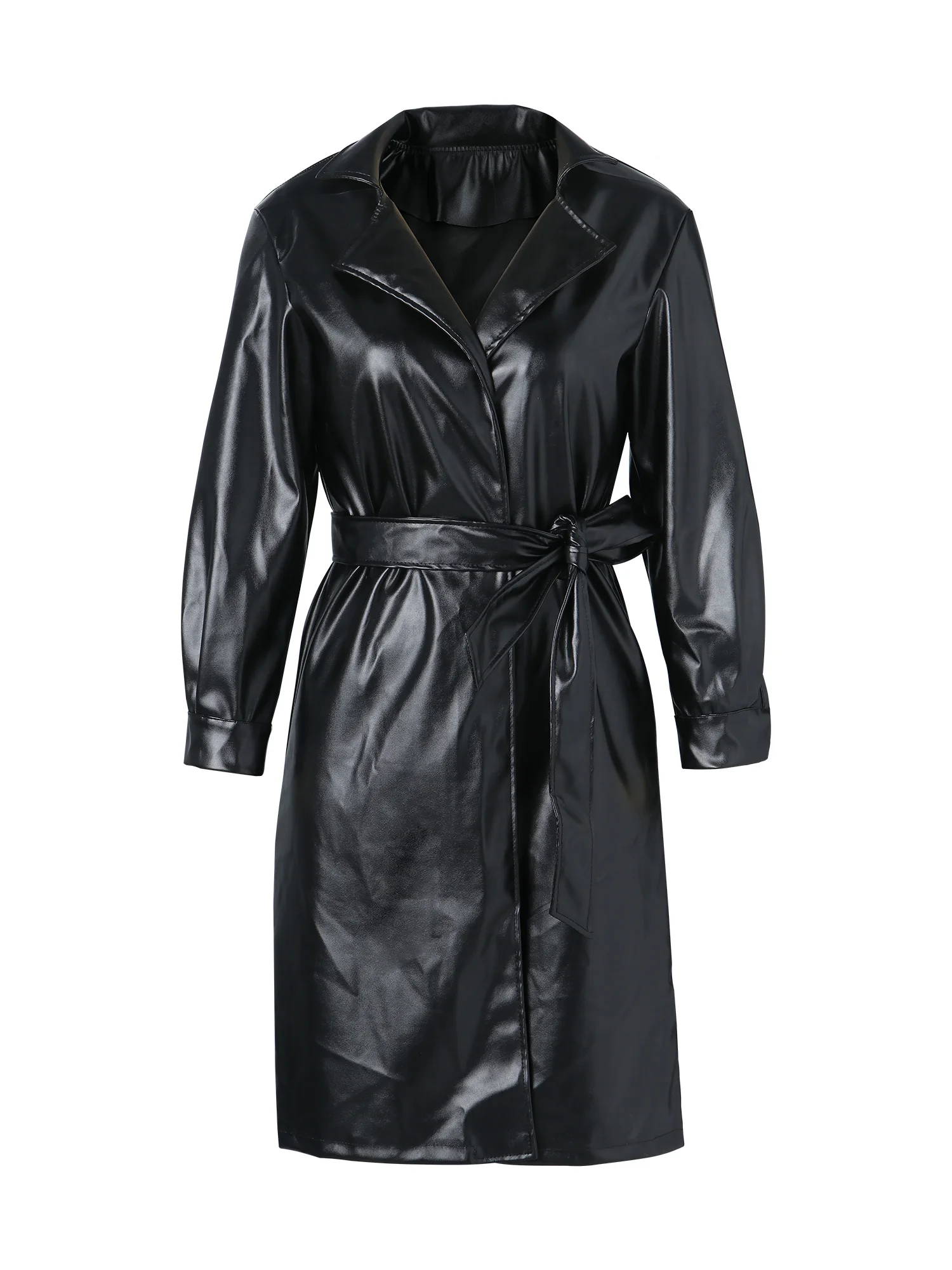 

Women New Shirts Spring Black PU Leather Ruffles Shirts Dress Fashion Formal Female V-neck Long Sleeve Button Up Blouse Tops