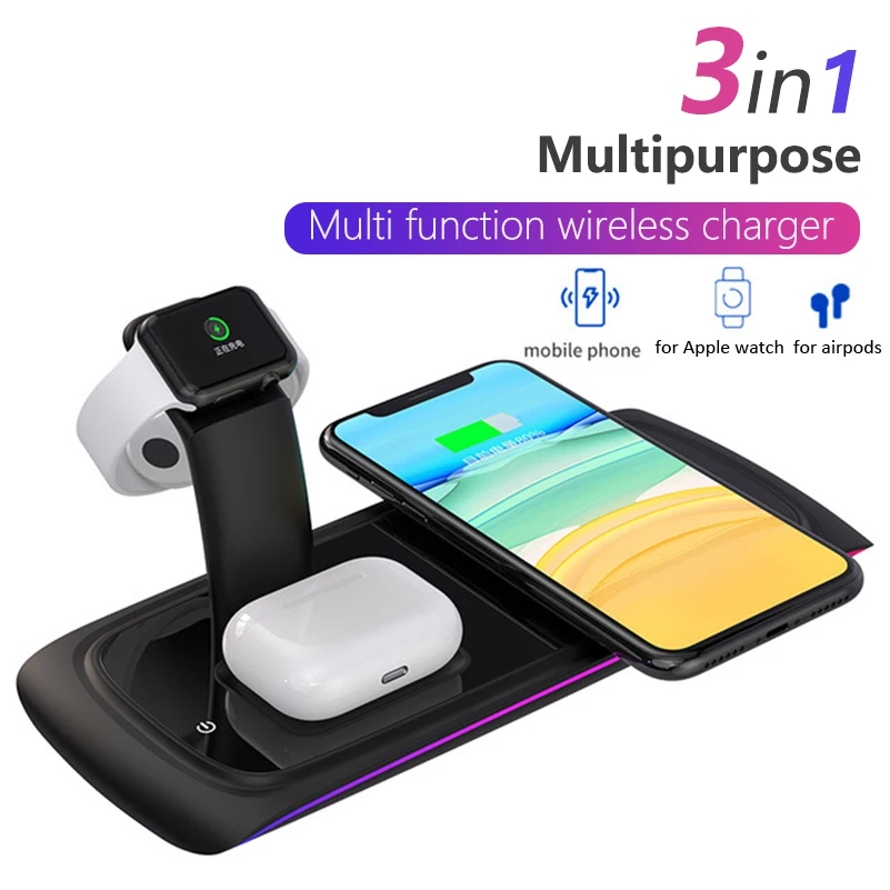 

Быстрое зарядное устройство 3 в 1, беспроводное зарядное устройство для iPhone 8 X XS XR 11 Pro, беспроводное зарядное устройство, подставка для Airpods д...