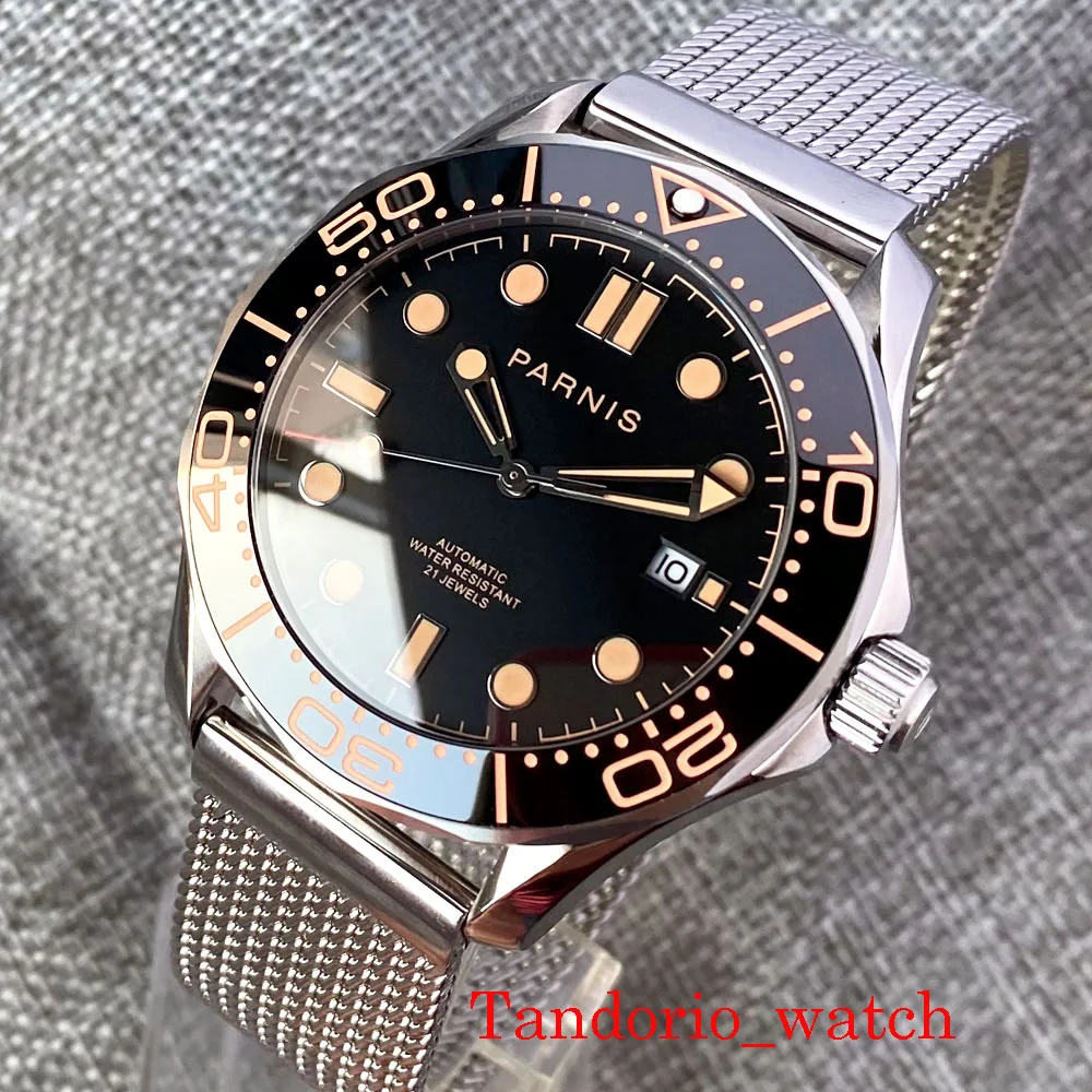 

New Arrival Parnis 42mm Miyota 8215 White Dial 2021 Automatic Mechanical Men's Watch Stainless Steel Bracelet Wristwatch