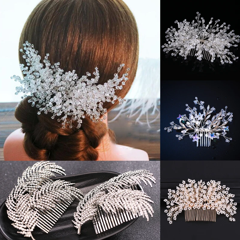

New Beautiful Bridal Hair Accessories Crystal Hair Combs Wedding Hair Clips Hair Pins Leaves Jewelry Bride Headdress Ornaments